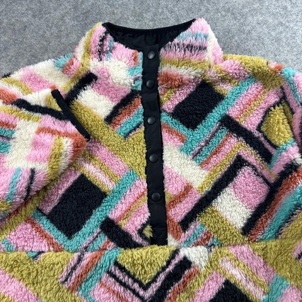 Hurley Fleece Pullover Women Medium Multicolor Abstract Snap Mock Neck Sherpa